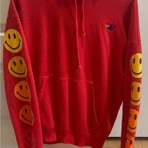 Aviator Nation Red Hoodie with Smiley Faces